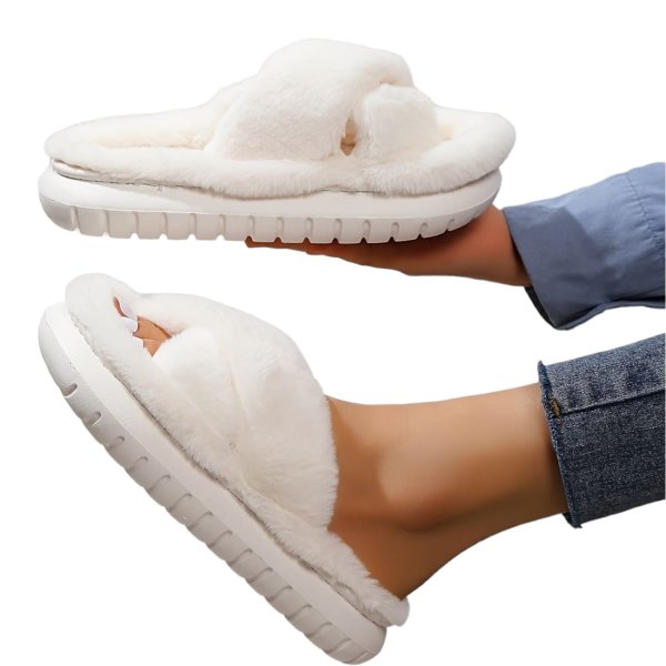 Hausschuhe Damen Plusch Weiß